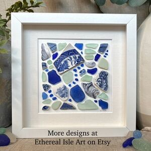 Star-Crossed Lovers ~ Framed Sea Glass Art ~ Genuine Sea Glass & Pottery Collage